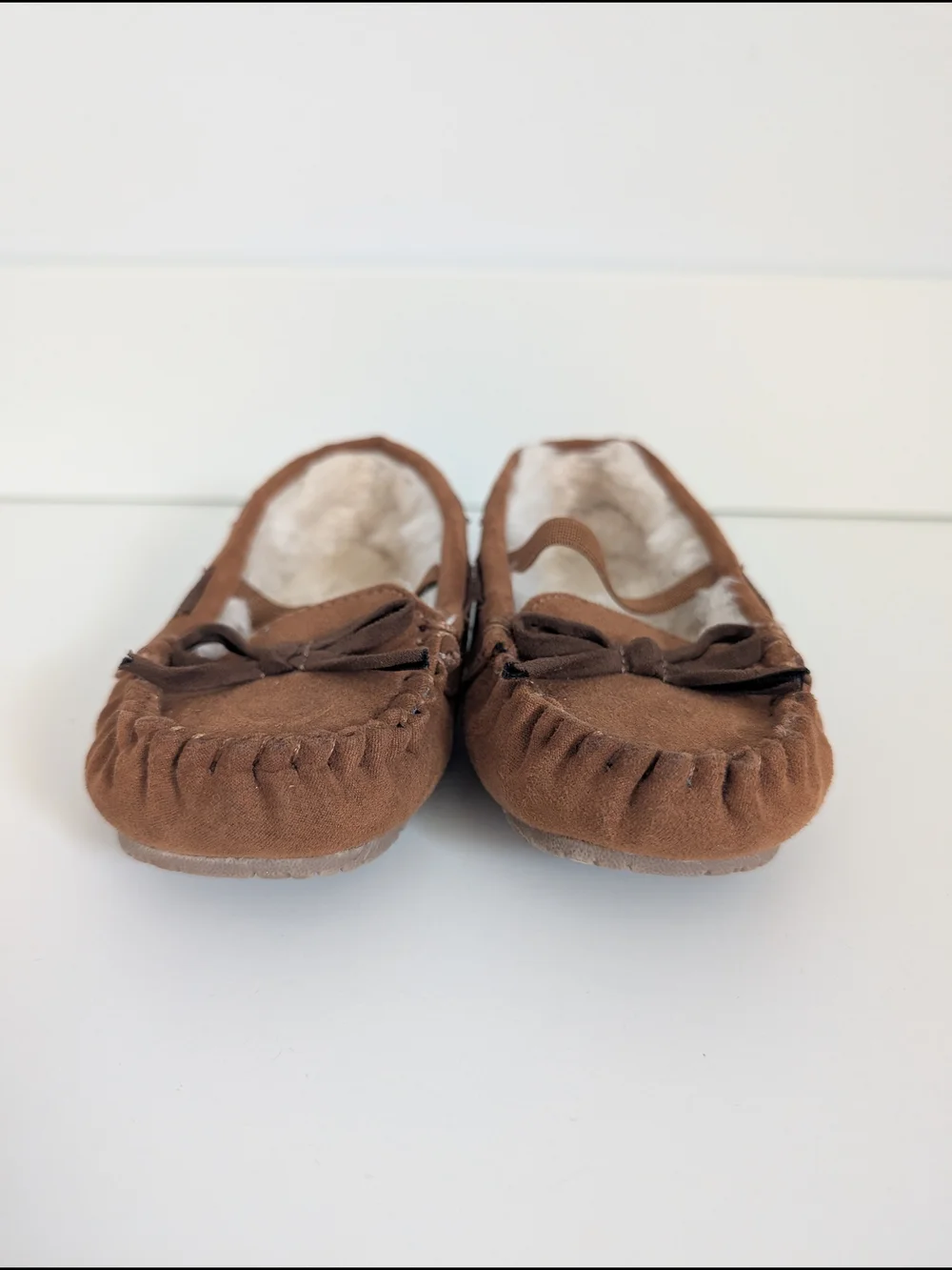 Cat & Jack Toddler Faux Suede Fuzzy-Lined Brown Moccasin Slippers 7/8